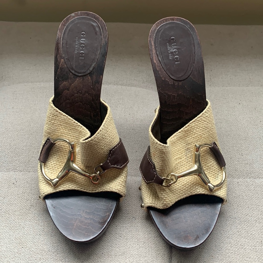 Gucci Wood Heel Horsebit Mule Sandal Size 8 SB20